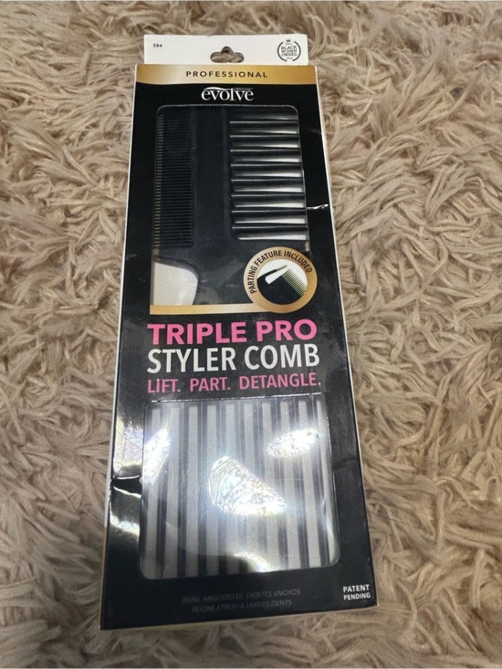 evolve Triple Pro Styler Comb - Black with Pink Accent